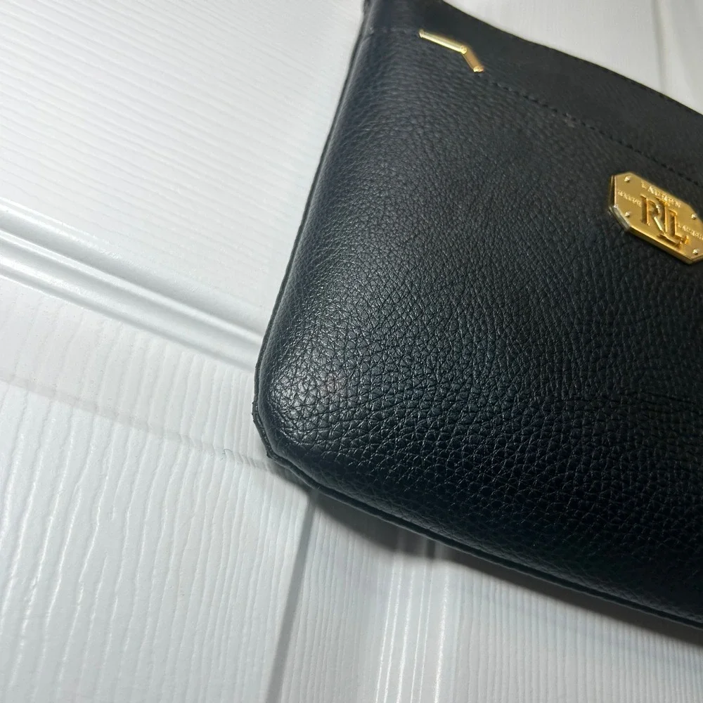 Lauren Ralph Lauren Black Faux‎ Leather Crossbody Bag Small Gold Hardware